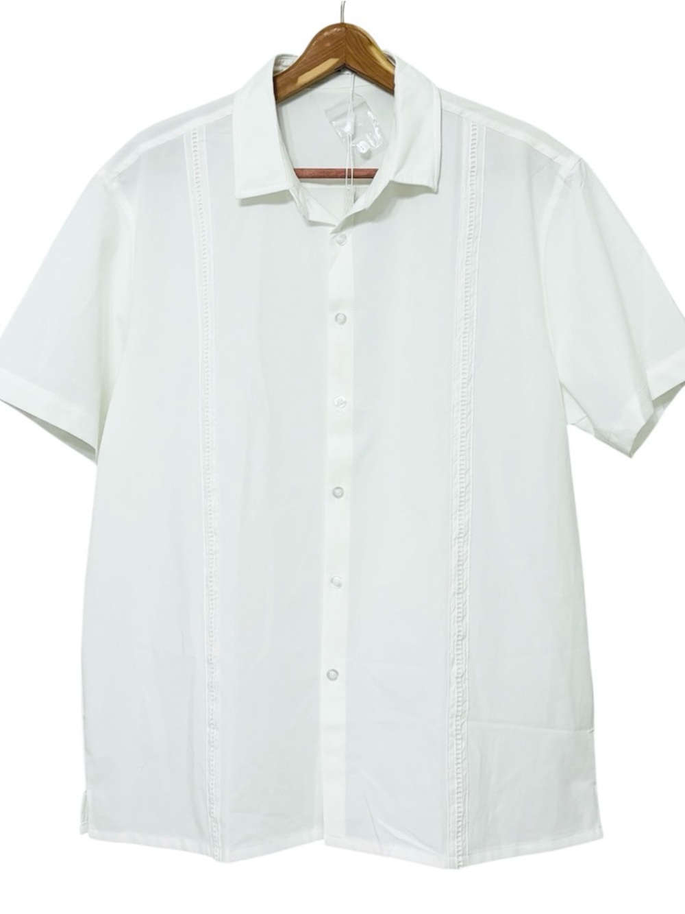 NWT Coofandy Cuban Guayabera Shirt Mens Large White Short Sleeve Button Up - Picture 4 of 13